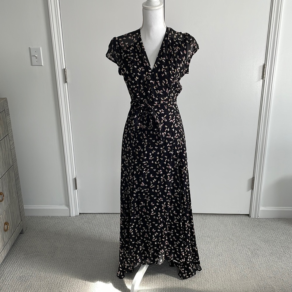 Reformation Floral Black Wrap Dress Size M Pristine Condition